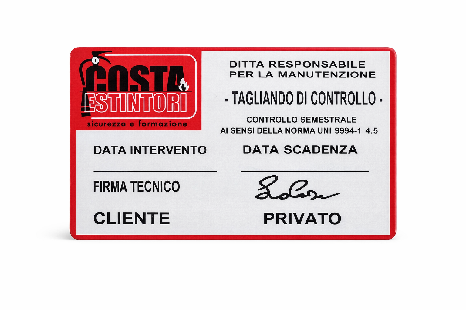 Tagliando di Controllo UNI9994