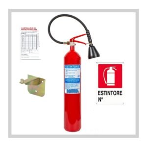 Estintore CO2 5 kg Classe 113 B C con Staffa, Cartello e Primo Tagliando di Controllo Semestrale Incluso