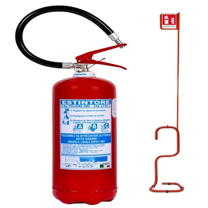 Estintore Polvere 6 kg Certificato con Piantana e Primo Tagliando di Controllo Incluso