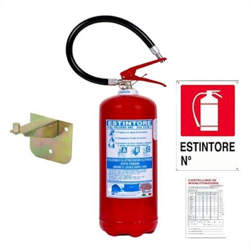 Estintore a Polvere 6 kg Certificato e Omologato, Anno di Costruzione 2025, con Staffa, Cartello e Primo Tagliando di Controllo