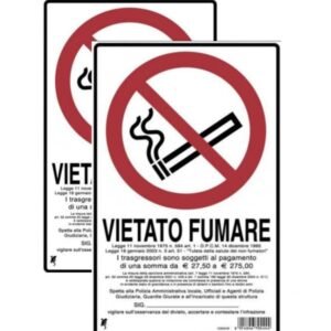 N° 2 CARTELLO SEGNALETICO IN PLASTICA 20X30 VIETATO FUMARE IMBUSTATO SINGOLARMENTE