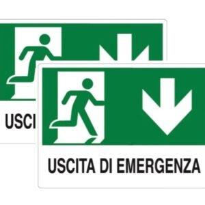 N° 2 CARTELLO SEGNALETICO IN PLASTICA 20X30 USCITA DI EMERGENZA FRECCIA IN BASSO IMBUSTATO SINGOLARMENTE