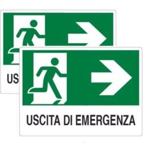 N° 2 CARTELLO SEGNALETICO IN PLASTICA 20X30 USCITA DI EMERGENZA FRECCIA A DESTRA IMBUSTATO SINGOLARMENTE