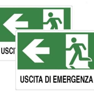N° 2 CARTELLO SEGNALETICO IN PLASTICA 20X30 USCITA DI EMERGENZA FRECCIA A SINISTRA IMBUSTATO SINGOLARMENTE